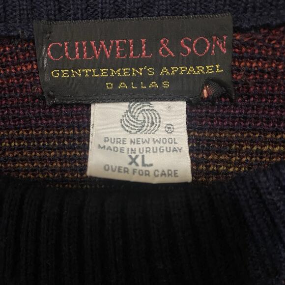 Culwell &‎ Son Wool Sweater Mens XL Blue Leaves Crewneck Pullover Academia - Picture 3 of 7
